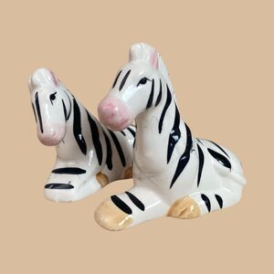Vintage Zebra Salt & Pepper Shakers 2" Ceramic Pair  Retro Kitchen